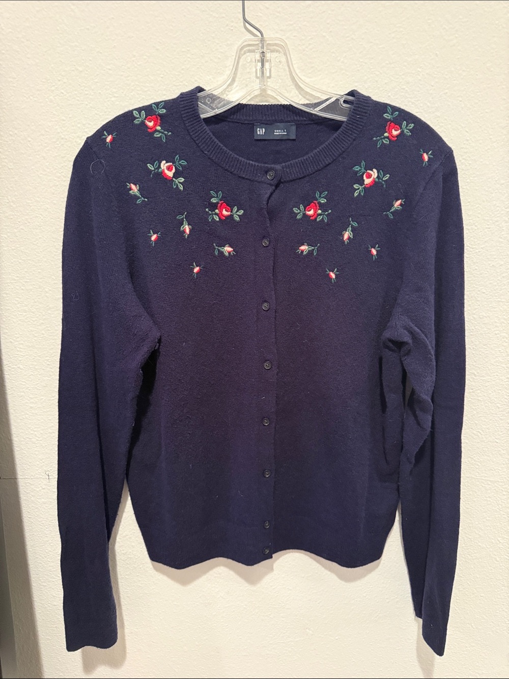 GAP Navy Cardigan with Red & Pink Floral Embroidery